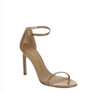 Stuart Weitzman Nudistsong Stiletto‎ Ankle Wrap patent Leather Heels 8.5 Nude